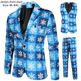 Jinquedai  Red Christmas Eve Dress Up Set Blazer + Vest + Trousers High Quality Casual Single Button V-Neck Suit Sets Costume Traje Hombre jinquedai