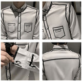 Jinquedai   Homme De Luxe  Fashion Long Sleeved Casual Slim Tuxedo Shirt Dress Men Streetwear Night Club Male Printed Shirts 4XL jinquedai