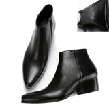 Jinquedai  Men Winter Genuine Cow Leather Chelsea Boots Zipper 5cm Thick Heel Handsome Brogue Casual Ankle Shoes Dress Boots jinquedai