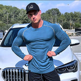Jinquedai Men Long Sleeve Shirts Quick Dry Bodybuilding for Men Workout Gym Fitness Casual T Shirt Undershirts jinquedai