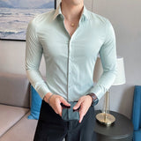 Plus Size 5XL-M Autumn New Solid Long Sleeve Dress Shirt Men Clothing Simple Slim Fit Casual Formal Wear Office Blouse Homme Hot jinquedai