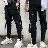 Men Cargo Pants Black Ribbons Block Multi-Pocket Harem Joggers Harajuku Sweatpant Hip Hop Casual Harem Tide Male Trousers jinquedai