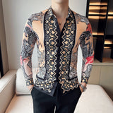 Jinquedai  Luxury Men's Floral Shirt Asian Size Slim Fit Long Sleeve Button Paisley Shirt Blouse Men British Style Printed Blusas Y Camisas jinquedai
