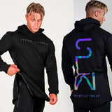 New Reflective Tshirts Men Fashion Colorful Black Tops For Male Gym Hooded Jacket Streetwear Men Long Sleeve Zipper Tees jinquedai