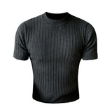 Jinquedai High Quality Summer Short Sleeve Striped Knitted T Shirts For Men Clothing Stretched Slim Fit Casual Tee Shirt Homme 3XL-M jinquedai