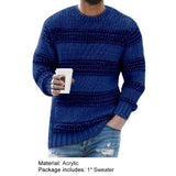 Men Sweater Warm Knitted Pullovers Long Sleeve Sweater Striped Print Casual O Neck Stretchy Knitted Pullover Sweater Streetwear jinquedai