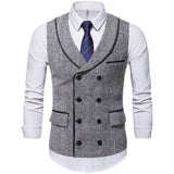 Jinquedai  Men's Double Breasted Vests Wool Fashion Tweed Patchwork Casual Striped Steampunk Waistcoat Men Wedding Slim Fit Male Suit Gilet jinquedai