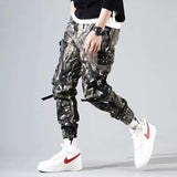 Men Cargo Pants Black Ribbons Block Multi-Pocket Harem Joggers Harajuku Sweatpant Hip Hop Casual Harem Tide Male Trousers jinquedai