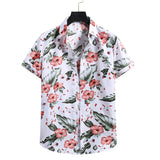 Pink Floral Hawaiian Shirt Men Chemise Homme Summer New Short Sleeve Beach Aloha Shirts Men Casual Button Up Shirt Male XXL jinquedai