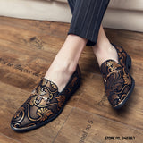 Jinquedai  New Men Dress Leather Shoes For Male Luxury British Gold Blue National Pattern Oxfords Classic Gentleman Wedding Prom Shoes jinquedai