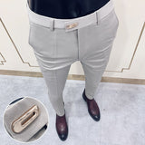 Jinquedai  Spring  Men Pants Korean Slim Fit Men Casual Ankle Length Pants Streetwear Men High Quality Black Gray Dress Suit Pant Man jinquedai