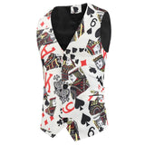 Jinquedai  Sleeveless Playing Cards Printed Para Hombre Multi Pattern Slim Fit Tuxedo Suit Vest Men Casual V-Neck Waistcoat Jacket