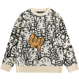 Harajuku Vintage Streetwear Sweaters Men Pullover Cartoon Tiger Pattern Knitted Jumpers Autumn Couple Casual Loose Tops Men jinquedai