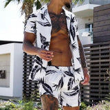 Summer Men Clothing Set Casual Hawaiian Print Short Sleeve Shirt and Beach Shorts Quick-drying 2 Piece Suit jinquedai