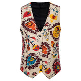 Jinquedai  M-4XL Floral Printed Suit Vest Men Casual Patchwork Sleeveless Khaki Mens Waistcoat Vintage Single Breasted Chalecos Para Hombre jinquedai