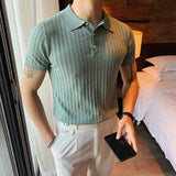 Jinquedai High Quality Summer Ice Silk Short Sleeve Knitted Polo Shirt Men Clothing Turn Down Collar Slim Fit Casual Tee Shirt Homme jinquedai