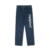 High Street Ink Painted Letter Washed Retro Straight Jeans Pants Mens and Womens Hip Hop Loose Oversized Casual Denim Trousers jinquedai