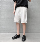 Jingquedai  Korean Men's Shorts Straight Fit Knee-Length Suit Pant Solid Beige Black Summer Clothing Student Thin Loose Casual Mens Shorts jinquedai