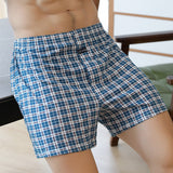 Men's Casual Loose Underwear Plaid Wide Leg Cotton Boxer Short Panties Home Wear Underpants Fashion Comfy Nightwear Bottom Pants jinquedai