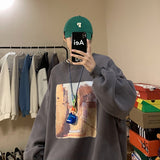 Jinquedai  Men Streetwear Harajuku Sweatshirts Oil Painting Loose Sweatshirts O-neck Hip Hop Male Pullovers Vintage Korean Style Hoodies jinquedai