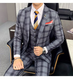 Jinquedai  Mens Blazers Pants Vest Set 3 Pieces Set / Men's Business Casual Fashion Three Piece Plaid Suit Men's Wedding Suits For Men jinquedai