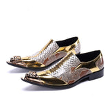 Luxury Handmade Men's Shoes Pointed Toe Leather Dress Shoes Men Slip on Gold Oxfords for Men Partry/Wedding, EU38-46 jinquedai
