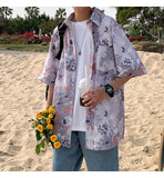 Brand shirt men's couple's Hawaiian Flower short sleeve coat fashion Korean summer quarter sleeve harajuku shirts for men jinquedai