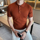 Jinquedai 8Colors Summer Short Sleeve Ice Silk Men Polo Shirts Business Fashion Turn Down Collar Slim Fit Casual Knitted Tee Shirt Homme jinquedai