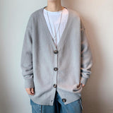 Jinquedai Mens Knitted Cardigan Classic Style V Neck Single Button Jumper Plain Color Men's Sweater Oversize Stretwear Clothing jinquedai