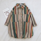 Summer Striped Shirt Men's Fashion Contrast Color Casual Short Sleeve Shirt Men Streetwear Wild Loose Dress Shirts Mens S-2XL jinquedai