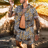 Summer Men Clothing Set Casual Hawaiian Print Short Sleeve Shirt and Beach Shorts Quick-drying 2 Piece Suit jinquedai