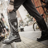 Men Fashion Motorcycle Boots Mid-calf Military Combat Boots Gothic Belt Punk Boots Men Shoes Hightop Casual Boots Zapatos Hombre jinquedai