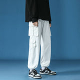 Cotton Black/White Cargo Pants Men Fashion Multi-pocket Wide-leg Pants Men Streetwear Loose Hip-hop Straight Pants Mens Trousers jinquedai