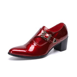 Jinquedai Men Shoes 7cm High Heels Pointed Toe Genuine Leather Dress Shoes Men Buckle Strap Red Party & Wedding Shoes Shoes,38-46 jinquedai