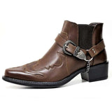 Autumn Winter Men Short Boots Fashion Personality Belt Buckle Thick Heel Pointed Head Large Size EUR 38-48 jinquedai