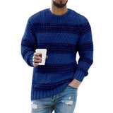 Men Sweater Warm Knitted Pullovers Long Sleeve Sweater Striped Print Casual O Neck Stretchy Knitted Pullover Sweater Streetwear jinquedai