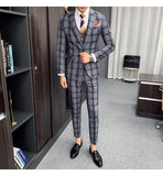 Jinquedai  Mens Blazers Pants Vest Set 3 Pieces Set / Men's Business Casual Fashion Three Piece Plaid Suit Men's Wedding Suits For Men jinquedai