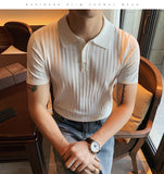 Jinquedai High Quality Summer Ice Silk Short Sleeve Knitted Polo Shirt Men Clothing Turn Down Collar Slim Fit Casual Tee Shirt Homme jinquedai