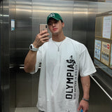 Jinquedai Men's Oversized T shirt Solid Color Gym Clothing Bodybuilding Fitness Loose Sportswear T-shirt Streetwear Fashion Tshirt jinquedai