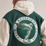Jinquedai   Green Represent OWNERS CLUB Jacket Men Women 1:1 High Quality College Embroidered Logo Represent Coats Varsity Bomber Jacket jinquedai
