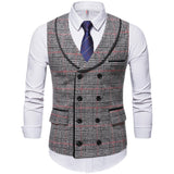 High Quality Mens Plaid Suits Vests Fashion Woolen Patchwork Double Breasted Steampunk Jackets Wedding Slim Fit Chaleco Hombre jinquedai