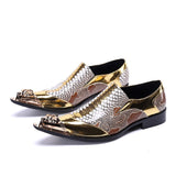 Luxury Handmade Men's Shoes Pointed Toe Leather Dress Shoes Men Slip on Gold Oxfords for Men Partry/Wedding, EU38-46 jinquedai