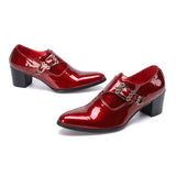 Jinquedai Men Shoes 7cm High Heels Pointed Toe Genuine Leather Dress Shoes Men Buckle Strap Red Party & Wedding Shoes Shoes,38-46 jinquedai