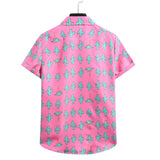 Pink Floral Hawaiian Shirt Men Chemise Homme Summer New Short Sleeve Beach Aloha Shirts Men Casual Button Up Shirt Male XXL jinquedai