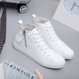 New Style Black High-Top Side Zipper Men's Shoes Fashion Microfiber Leather Sports Casual Shoes Classic  White Shoes  PU jinquedai