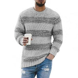 Men Sweater Warm Knitted Pullovers Long Sleeve Sweater Striped Print Casual O Neck Stretchy Knitted Pullover Sweater Streetwear jinquedai