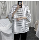 Summer Striped T Shirt Men's Fashion Casual Loose Short-sleeved T-shirt Men Streetwear Hip-hop Oversized Tshirt Mens Tops jinquedai