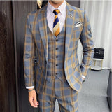 Jinquedai  Mens Blazers Pants Vest Set 3 Pieces Set / Men's Business Casual Fashion Three Piece Plaid Suit Men's Wedding Suits For Men