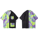 Y2K Shirts Hip Hop Tie-dye Shirt Men Color Block Patchwork Shirt Oversized Streetwear Loose Blouse Fashion Top Clothes jinquedai