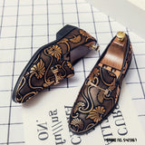 Jinquedai  New Men Dress Leather Shoes For Male Luxury British Gold Blue National Pattern Oxfords Classic Gentleman Wedding Prom Shoes jinquedai